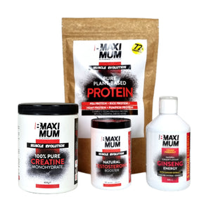 Muscle Evolution pack with Protein , Creatine Monohydrate, Testosterone Booster - 90 capsulas, and Ginseng Energy pre-workout