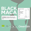 Black Maca product packaging with nutritional information and GreenTahr branding on a green background

Details