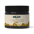 Jar of Shilajit resin supplement with label on a white background