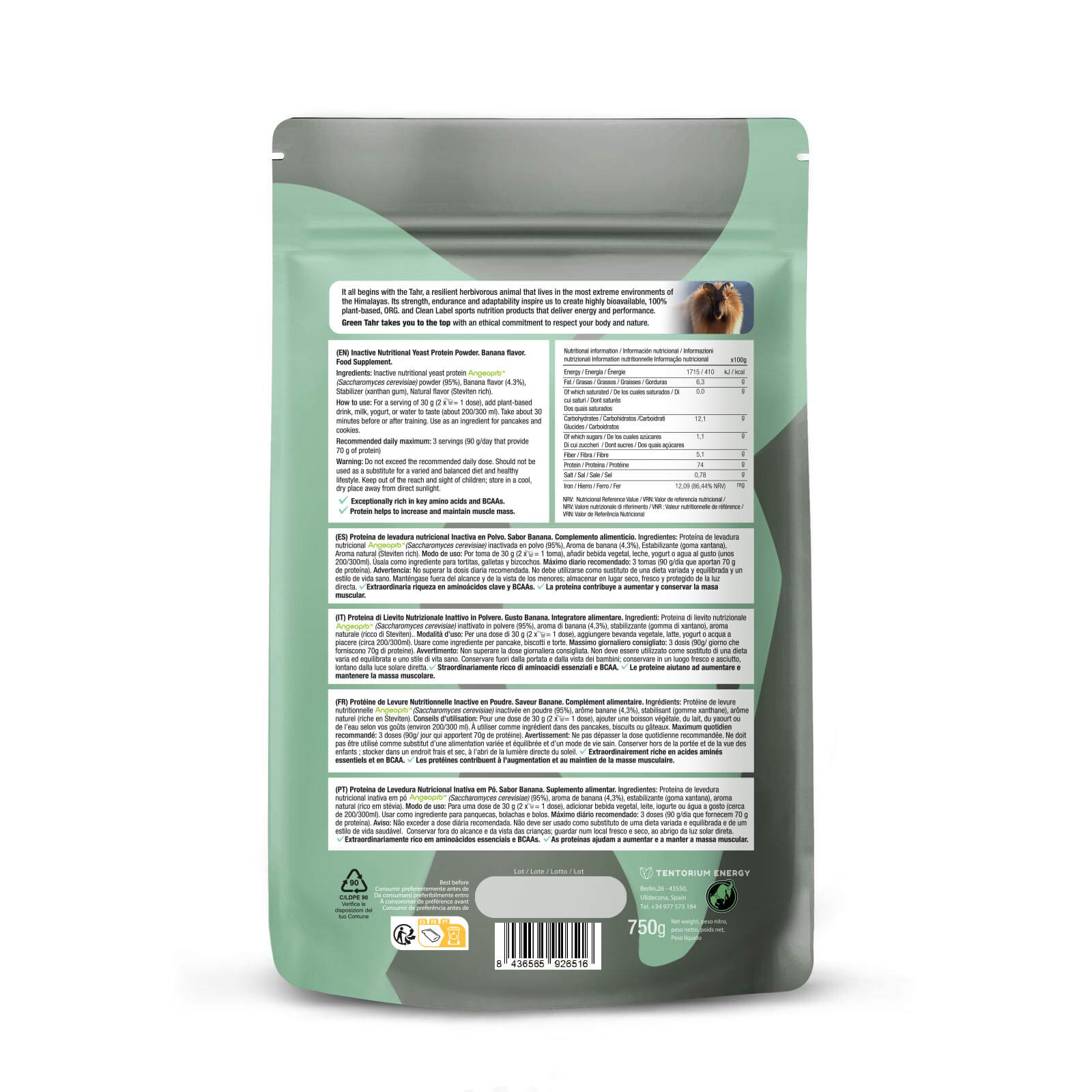 Back of Yeast protein powder package Banana flavour