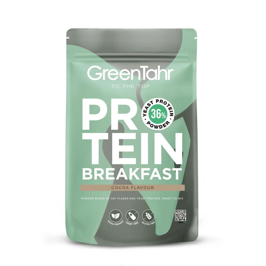 GreenTahr Protein Breakfast powder packaging on a white background