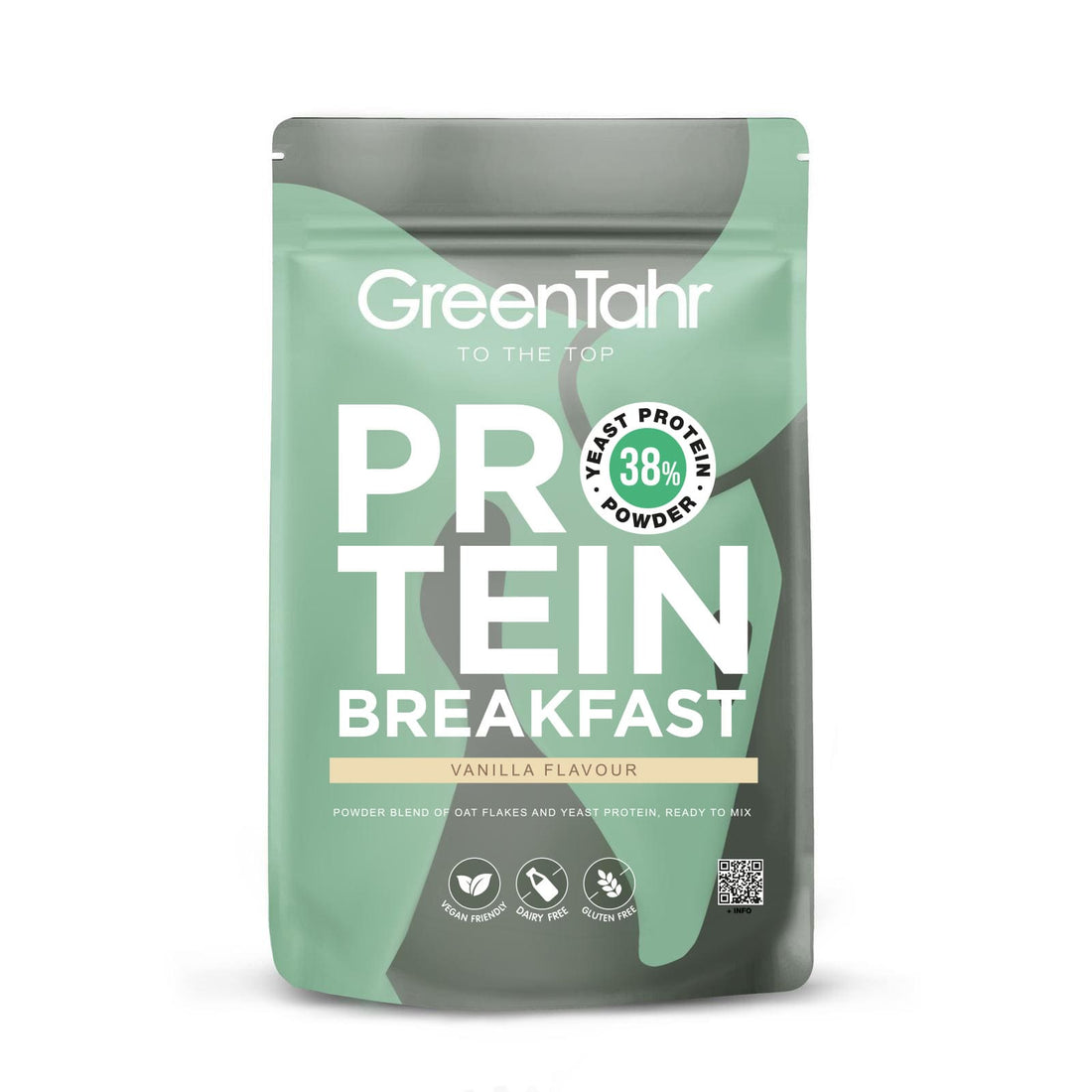 GreenTahr Protein Breakfast powder packaging on a white background