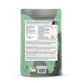Back view of a green and gray package with text and a barcode on a white background