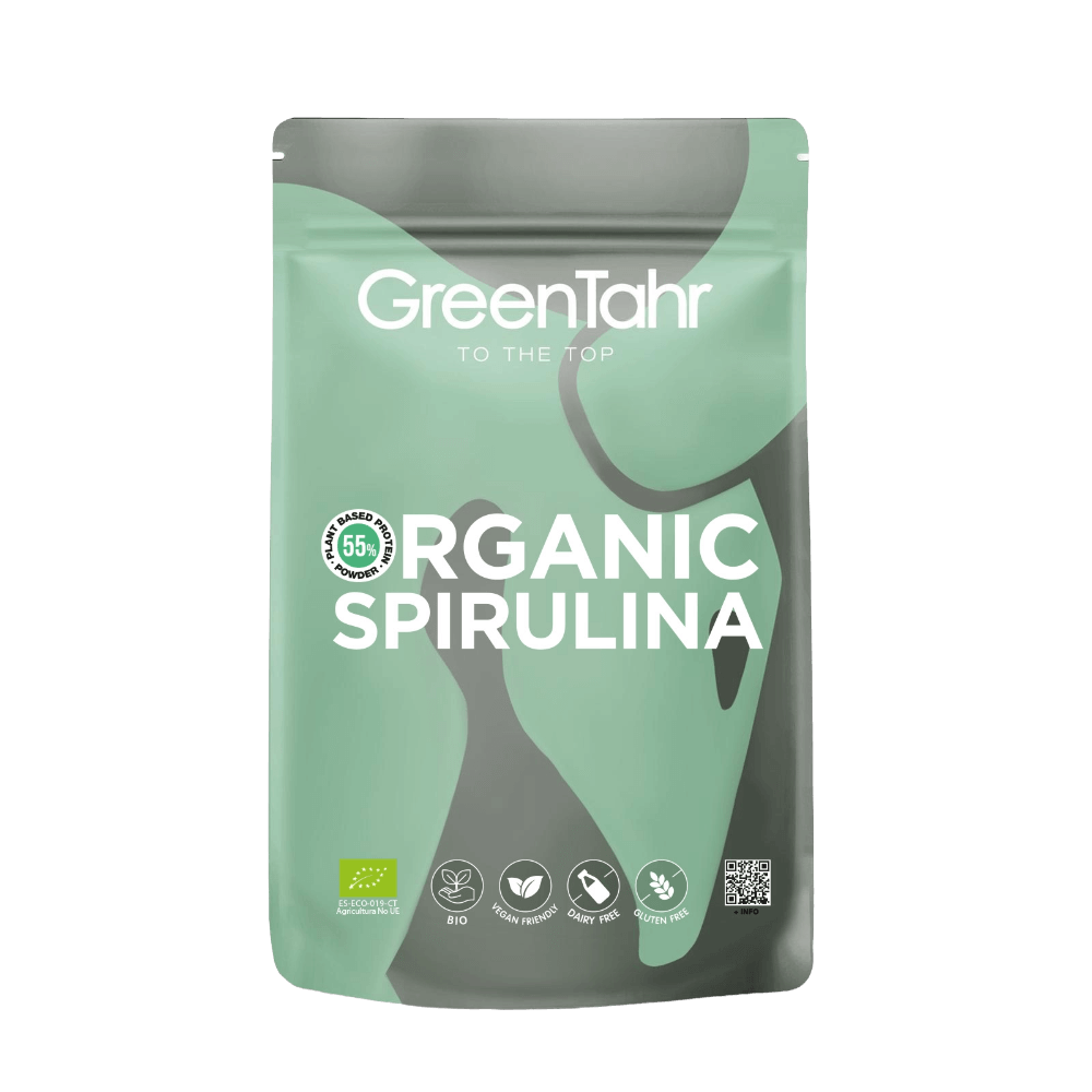 GreenTahr Organic Spirulina package on a white background
